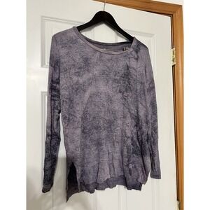 American Eagle Soft & Sexy Plush Long Sleeve Tee Split Hem SZ Med Purple Tie Dye